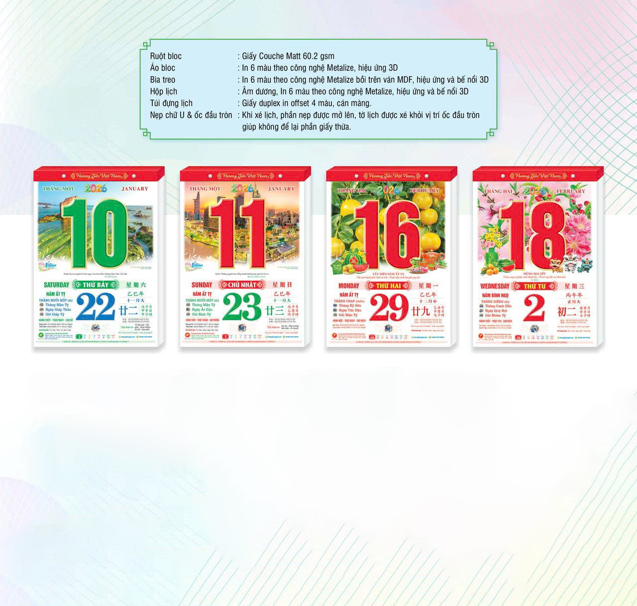 Lịch Bloc Siêu Cực Đại Trọn Bộ 2026 (29 x 41 cm) - Hương Sắc Việt Nam - TVHT4