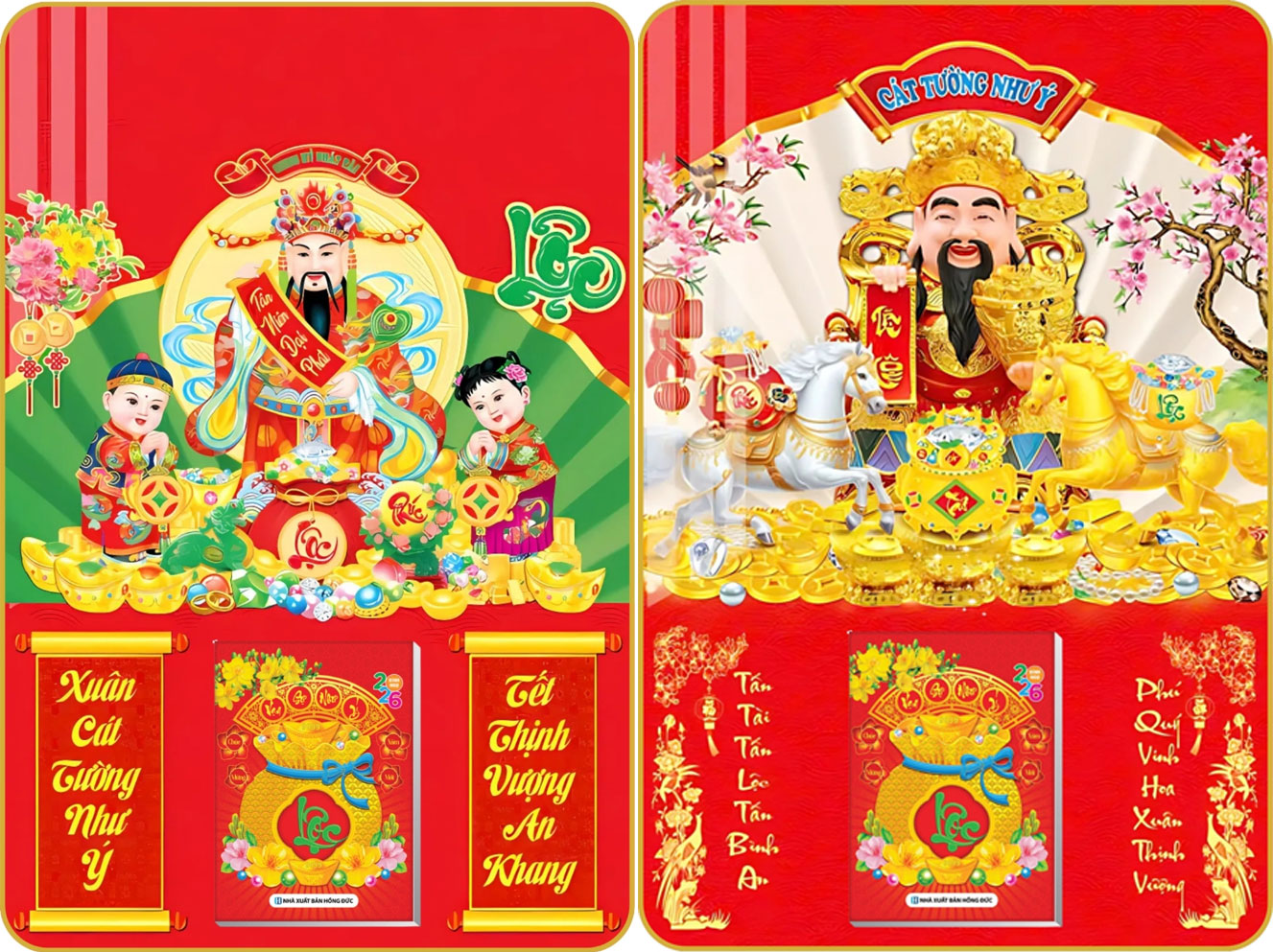 9 Mẫu Thần Tài - Lịch Treo Tường Laminate Tráng Gương 2026 (40x60 cm)