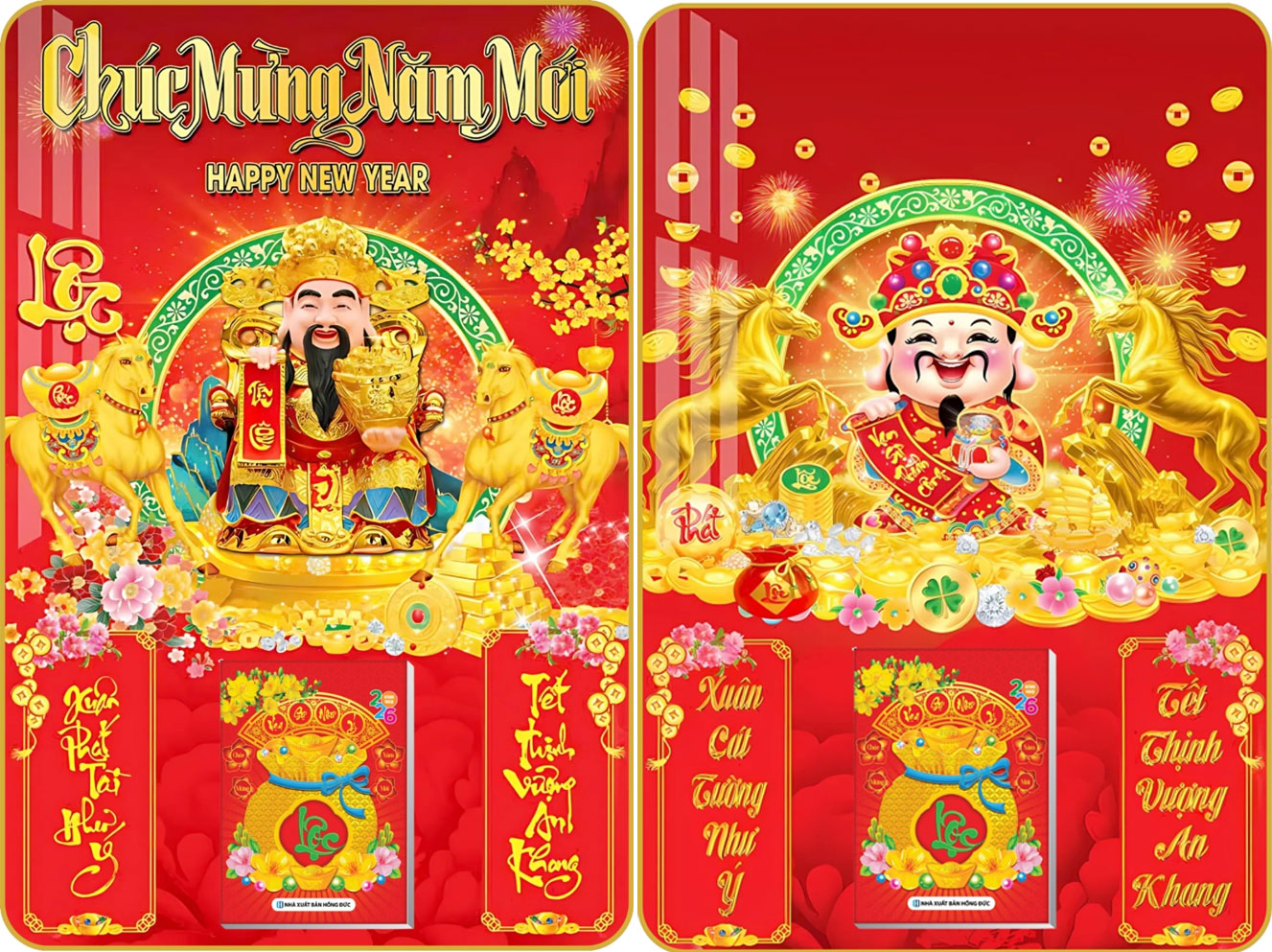 9 Mẫu Thần Tài - Lịch Treo Tường Laminate Tráng Gương 2026 (40x60 cm)