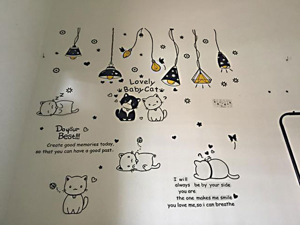 Combo Decal Trang Trí Bóng Đèn Dây Và Mèo Ú