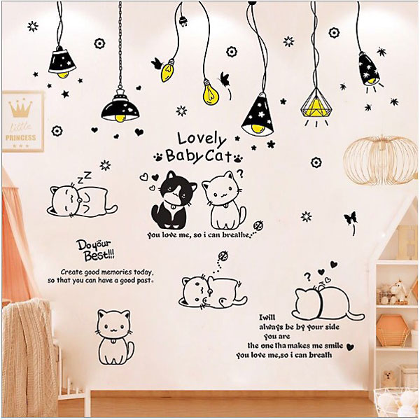 Combo Decal Trang Trí Bóng Đèn Dây Và Mèo Ú