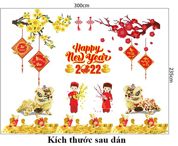 Combo Decal Trang Trí Cửa Kính Ngày Tết Bé Chúc Xuân Nhâm Dần
