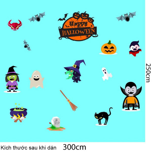 Kích Thước Sau Khi Dán Combo Decal Trang Trí Halloween Rùng Rợn 1