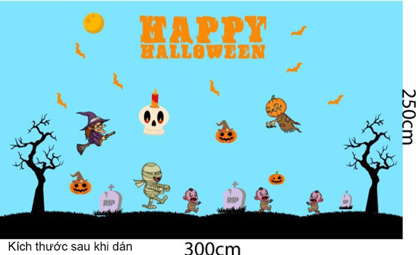 Kích Thước Sau Khi Dán Combo Decal Trang Trí Halloween Rùng Rợn 12
