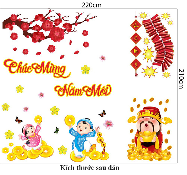 Combo Decal Trang Trí Tết Chúc Mừng Năm Mới Nhâm Dần 2022 Mẫu 2