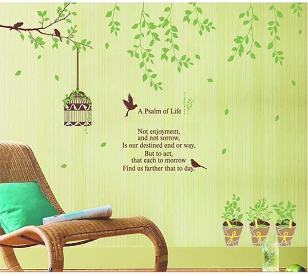 Decal Trang Trí Cây Xanh Và Lồng Chim