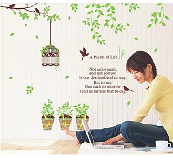 Decal Trang Trí Cây Xanh Và Lồng Chim