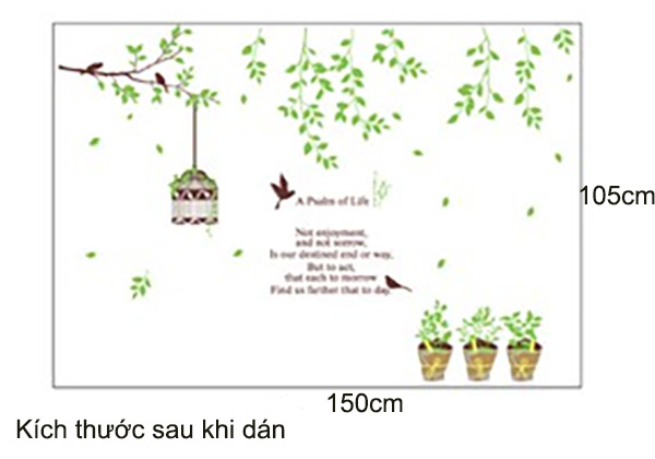 Decal Trang Trí Cây Xanh Và Lồng Chim