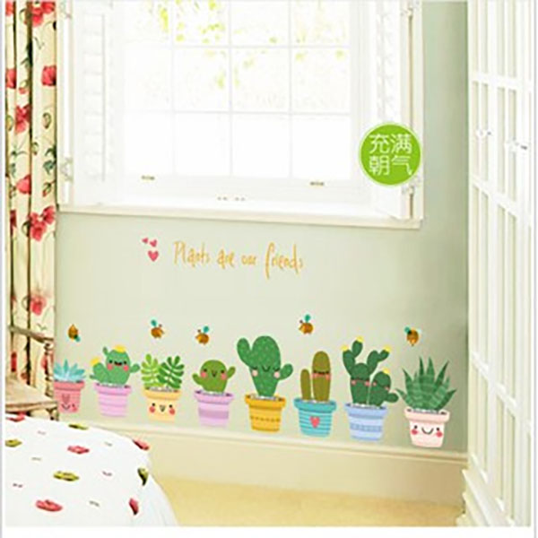 Decal Trang Trí Chậu Xương Rồng Hoạt Hình