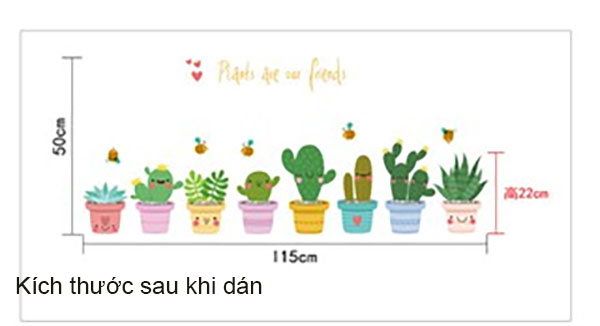 Decal Trang Trí Chậu Xương Rồng Hoạt Hình