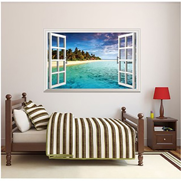 Decal Trang Trí 3D Bãi Biển Bờ Cát Trắng 
