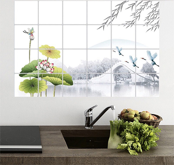 Decal Dán Bếp Phong Cảnh Hoa Lá Sen