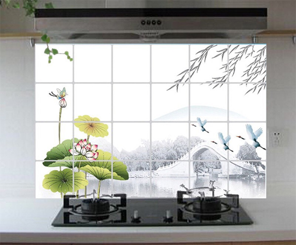 Decal Dán Bếp Phong Cảnh Hoa Lá Sen