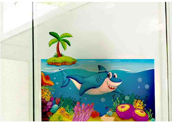 Decal Dán Kính Cá Mập Và Đại Dương Xanh