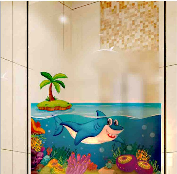 Decal Dán Kính Cá Mập Và Đại Dương Xanh
