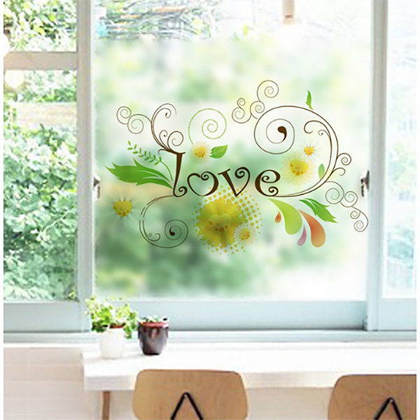 Decal Dán Kính Chữ Love Hoa Văn