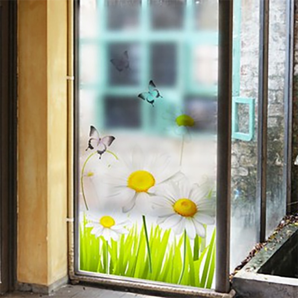 Decal Dán Kính Hoa Cúc Trắng Và Bướm