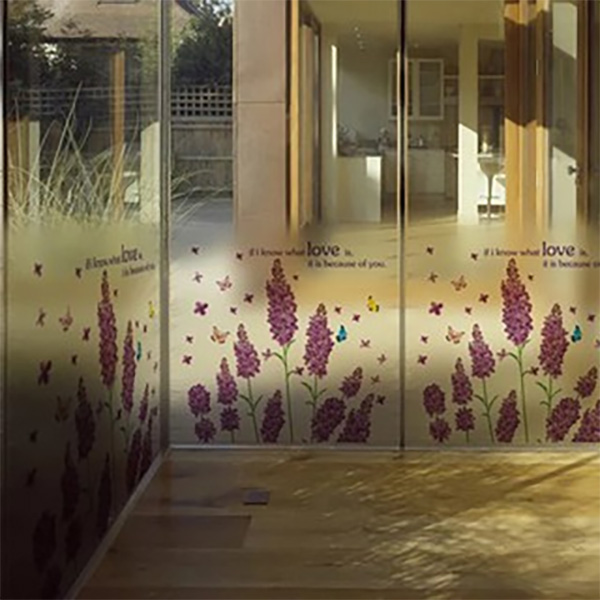 Decal Dán Kính Hoa Lavender Tím Và Bướm