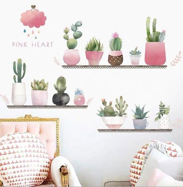 Decal Dán Tường Chậu Cây Xương Rồng 2