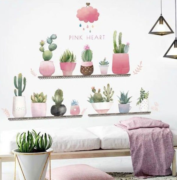 Decal Dán Tường Chậu Cây Xương Rồng 2
