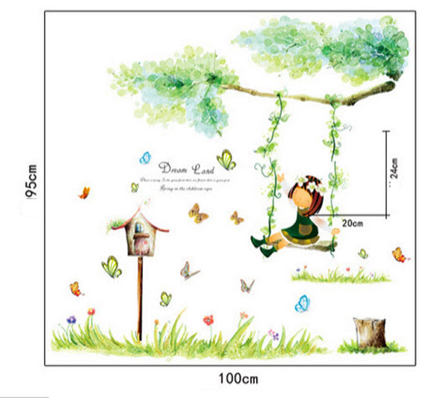Decal Dán Tường Cô Bé Và Xích Đu 