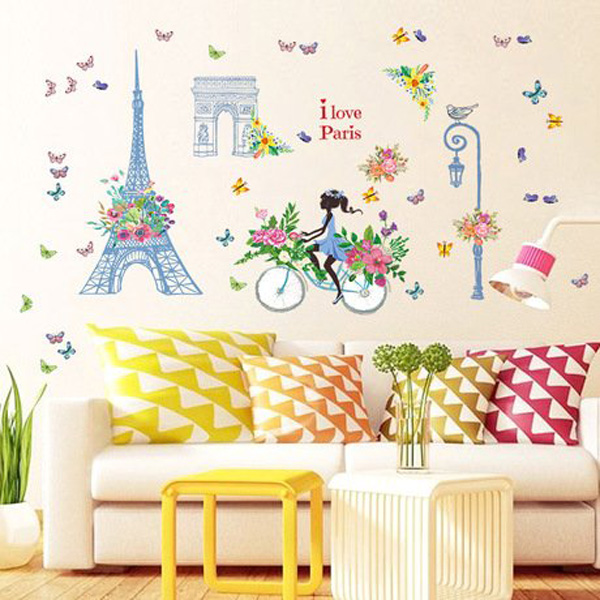 Decal Dán Tường Cô Gái Và Xe Đạp Hoa 3