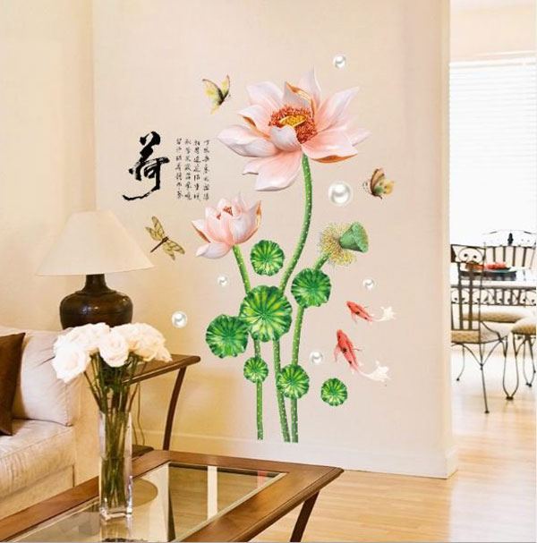 Decal Dán Tường Đầm Sen Hồng 9