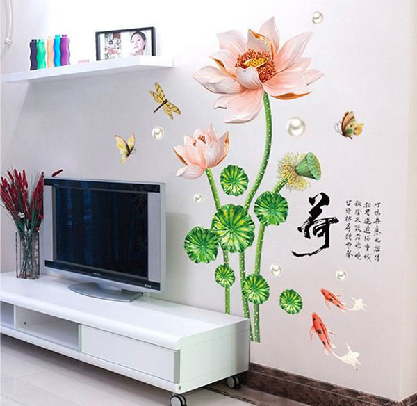 Decal Dán Tường Đầm Sen Hồng 9