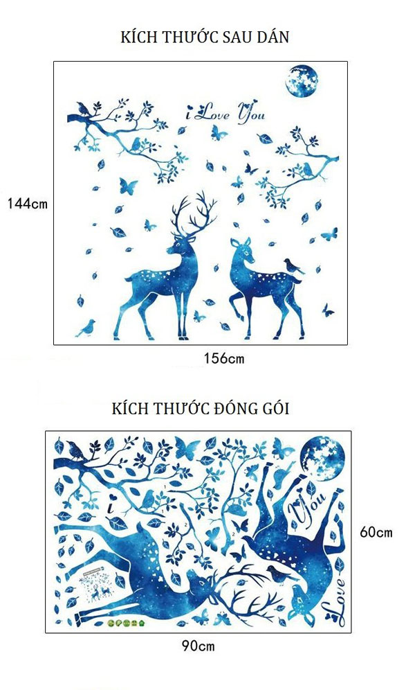 Decal Dán Tường Đôi Hươu Giữa Rừng Đêm