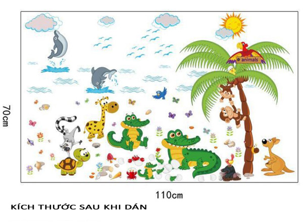Decal Dán Tường Động Vật Vui Đùa Trên Bãi Biển