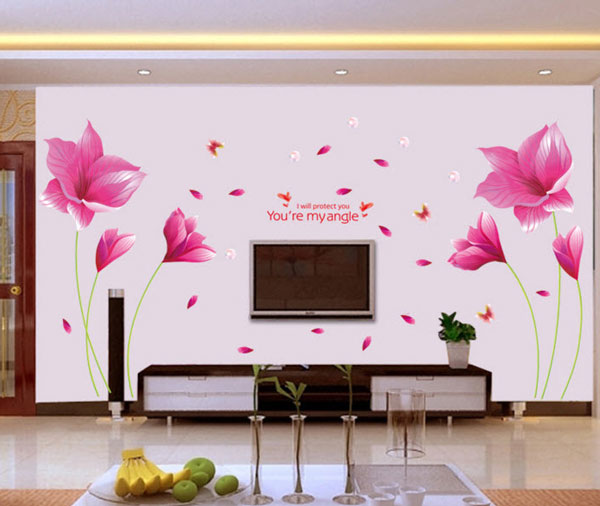 Decal Dán Tường Hoa Giấy Hồng
