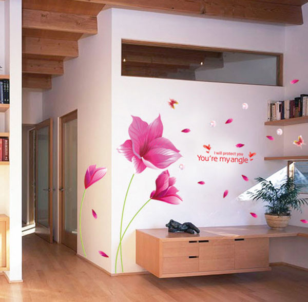 Decal Dán Tường Hoa Giấy Hồng