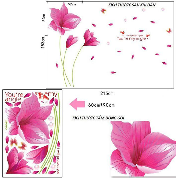 Decal Dán Tường Hoa Giấy Hồng
