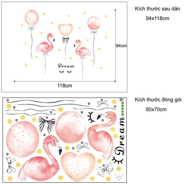 Decal Dán Tường Hồng Hạc Và Đôi Cánh