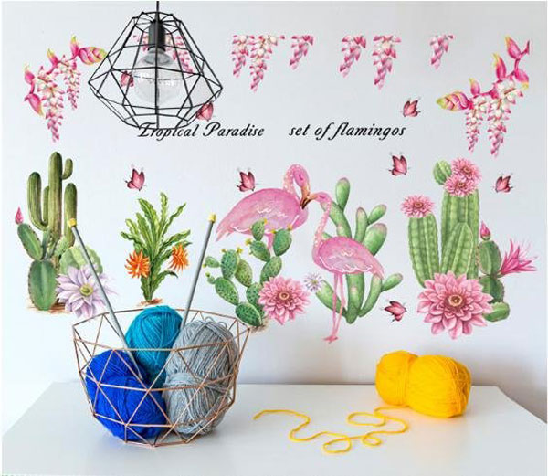 Decal Dán Tường Vườn Hoa Và Hồng Hạc