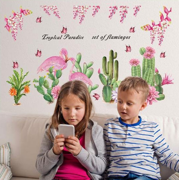 Decal Dán Tường Vườn Hoa Và Hồng Hạc