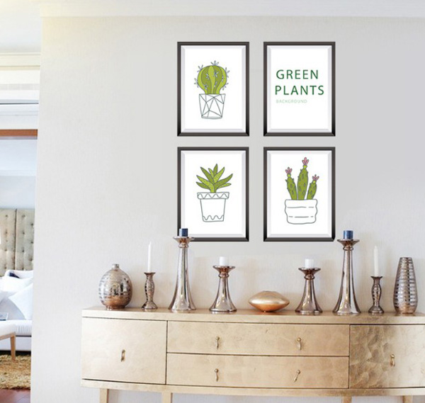 Decal Trang Trí 4 Khung Tranh Chậu Xương Rồng