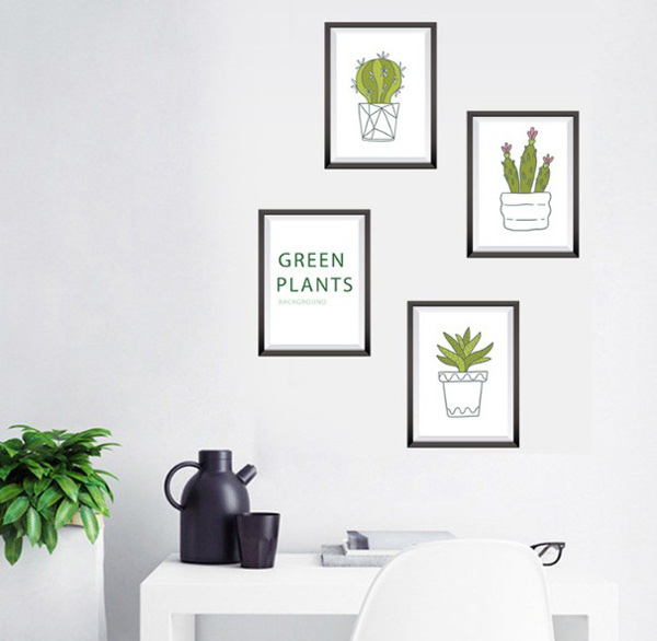 Decal Trang Trí 4 Khung Tranh Chậu Xương Rồng