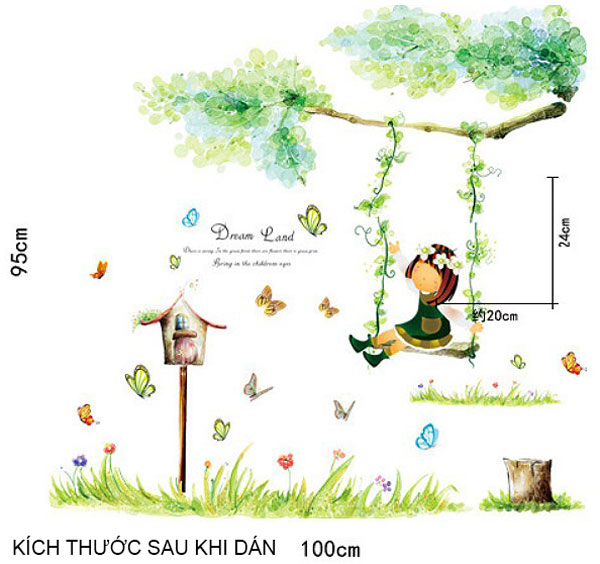 Decal Trang Trí Bé Gái Chơi Xích Đu