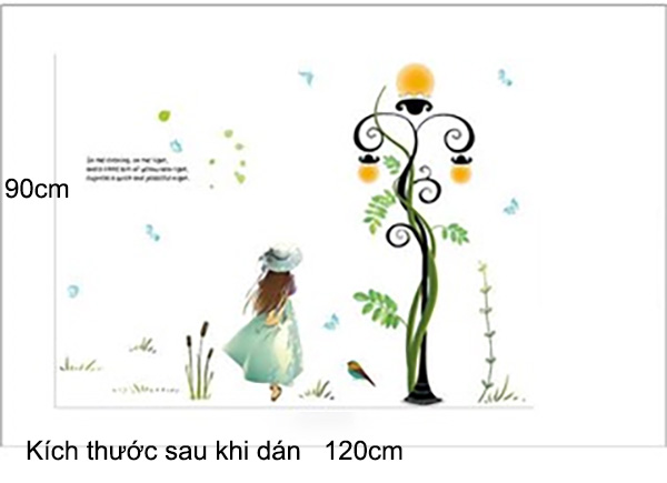 Decal Trang Trí Bé Gái Và Cây Đèn Thần Kì