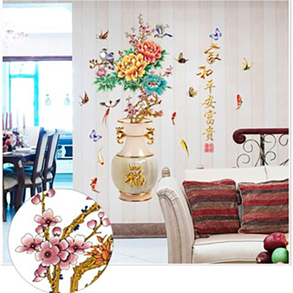 Decal Trang Trí Bình Hoa Mẫu Đơn Khoe Sắc