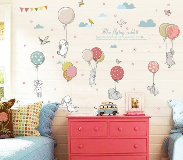 Decal Trang Trí Bong Bóng Thỏ Trắng