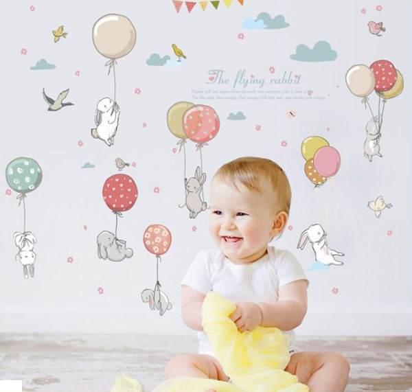 Decal Trang Trí Bong Bóng Thỏ Trắng