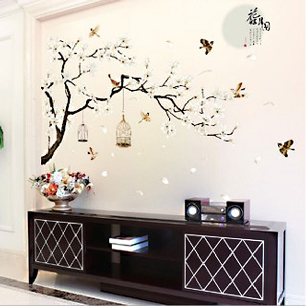 Decal Trang Trí Cành Đào Trắng