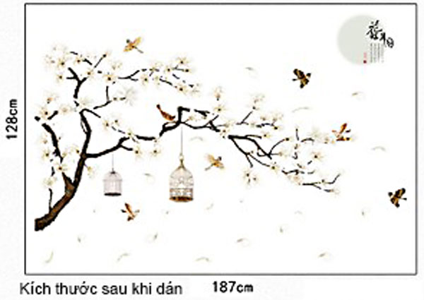 Decal Trang Trí Cành Đào Trắng