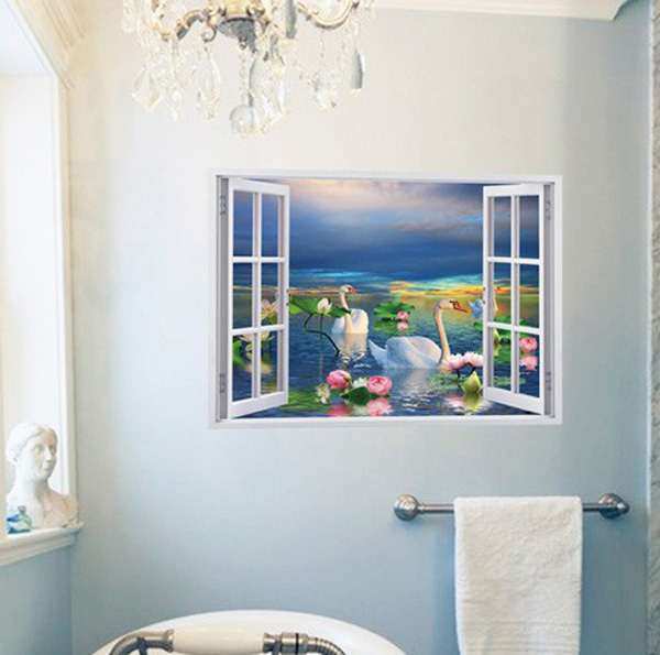 Decal Trang Trí Cảnh Hồ Và Thiên Nga Trắng