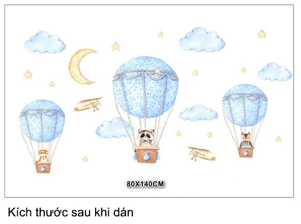 Decal Trang Trí Cáo Vui Chơi Cùng Khinh Khí Cầu