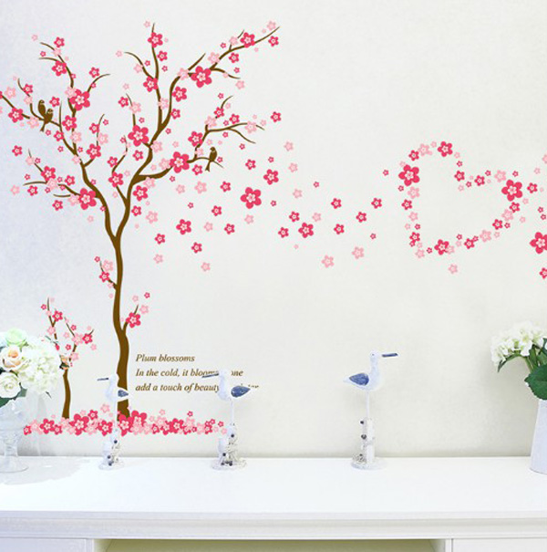 Decal Trang Trí Cây Hồng Trái Tim