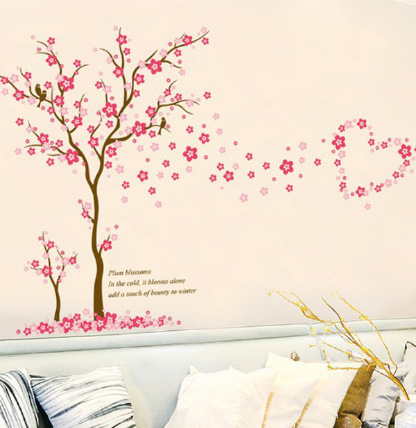 Decal Trang Trí Cây Hồng Trái Tim