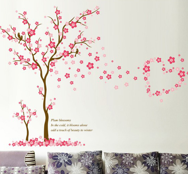 Decal Trang Trí Cây Hồng Trái Tim